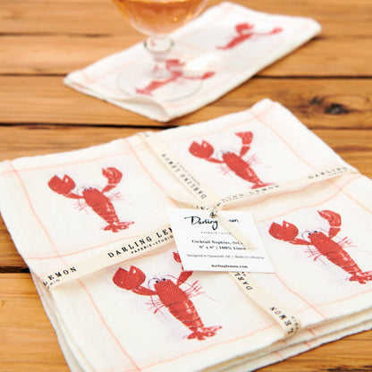 Oversized Linen Lobster Cocktail Napkins (Set of 4)