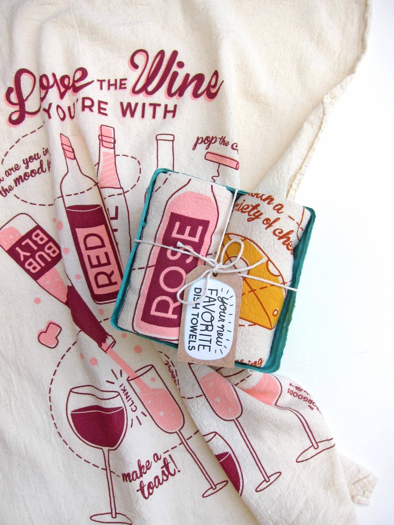 Perfect Pairing - Tea Towel Set of 2 (Wine, Cheese) - Henry + Olives