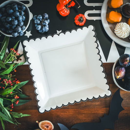 Ephemera Halloween White with Black Edge Scallop Plate - Henry + Olives