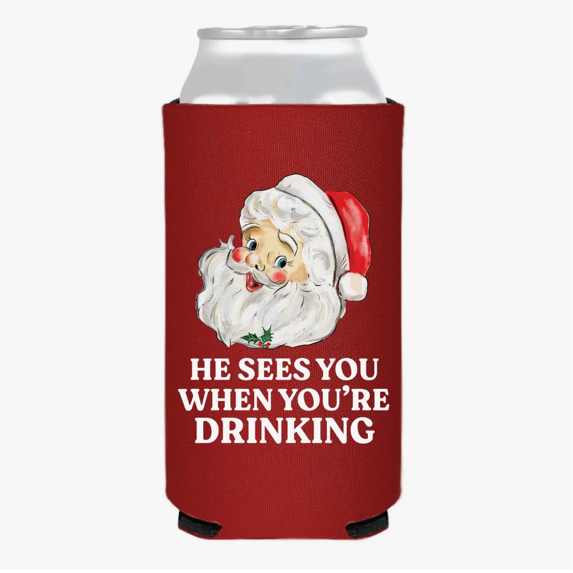 He Sees You When You're Drinking Slim Can Cooler - Henry + Olives